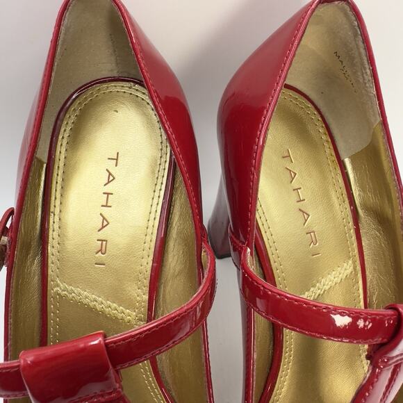 Tahari Red Patent T-Strap Heels Women’s 7 Pinup Rockabilly Peep toe Retro - Picture 5 of 11